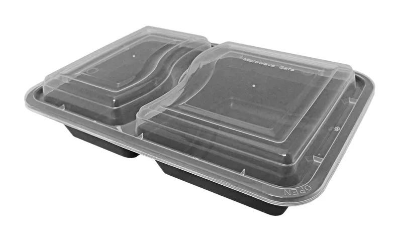 32 oz. Rectangular 2-Compartment Black Container w/Lid Combo 150/CS