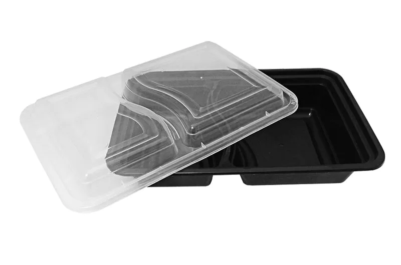 32 oz. Rectangular 2-Compartment Black Container w/Lid Combo 150/CS