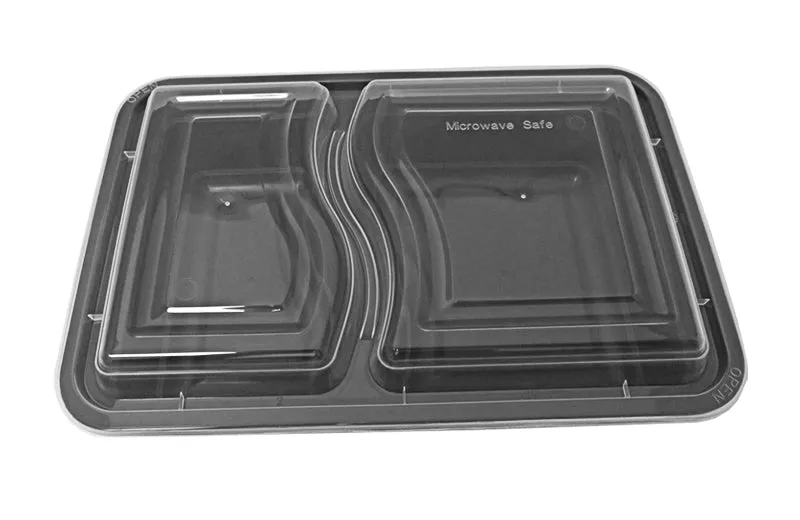 32 oz. Rectangular 2-Compartment Black Container w/Lid Combo 150/CS