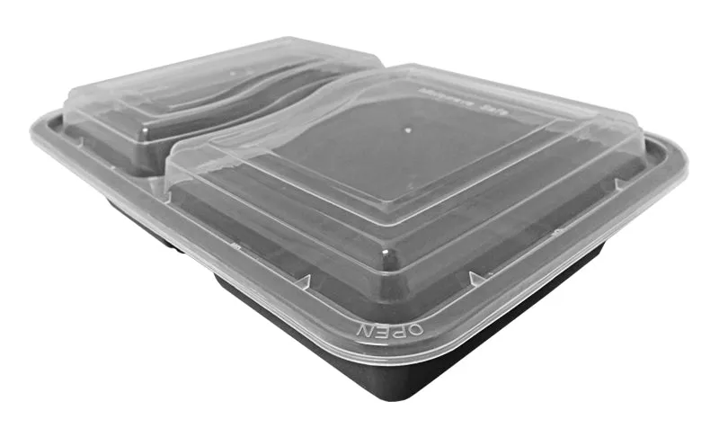 32 oz. Rectangular 2-Compartment Black Container w/Lid Combo 150/CS