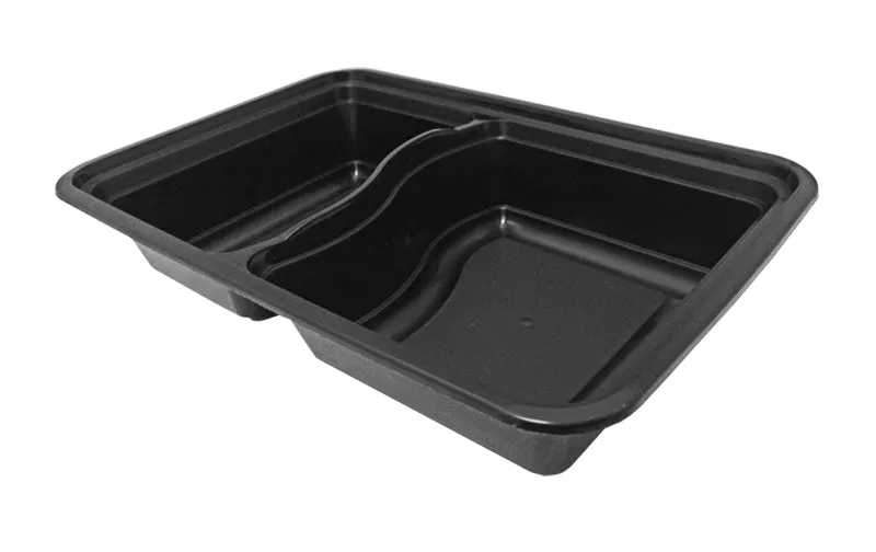 32 oz. Rectangular 2-Compartment Black Container w/Lid Combo 150/CS