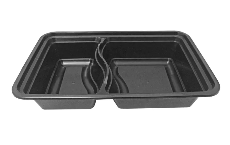 32 oz. Rectangular 2-Compartment Black Container w/Lid Combo 150/CS