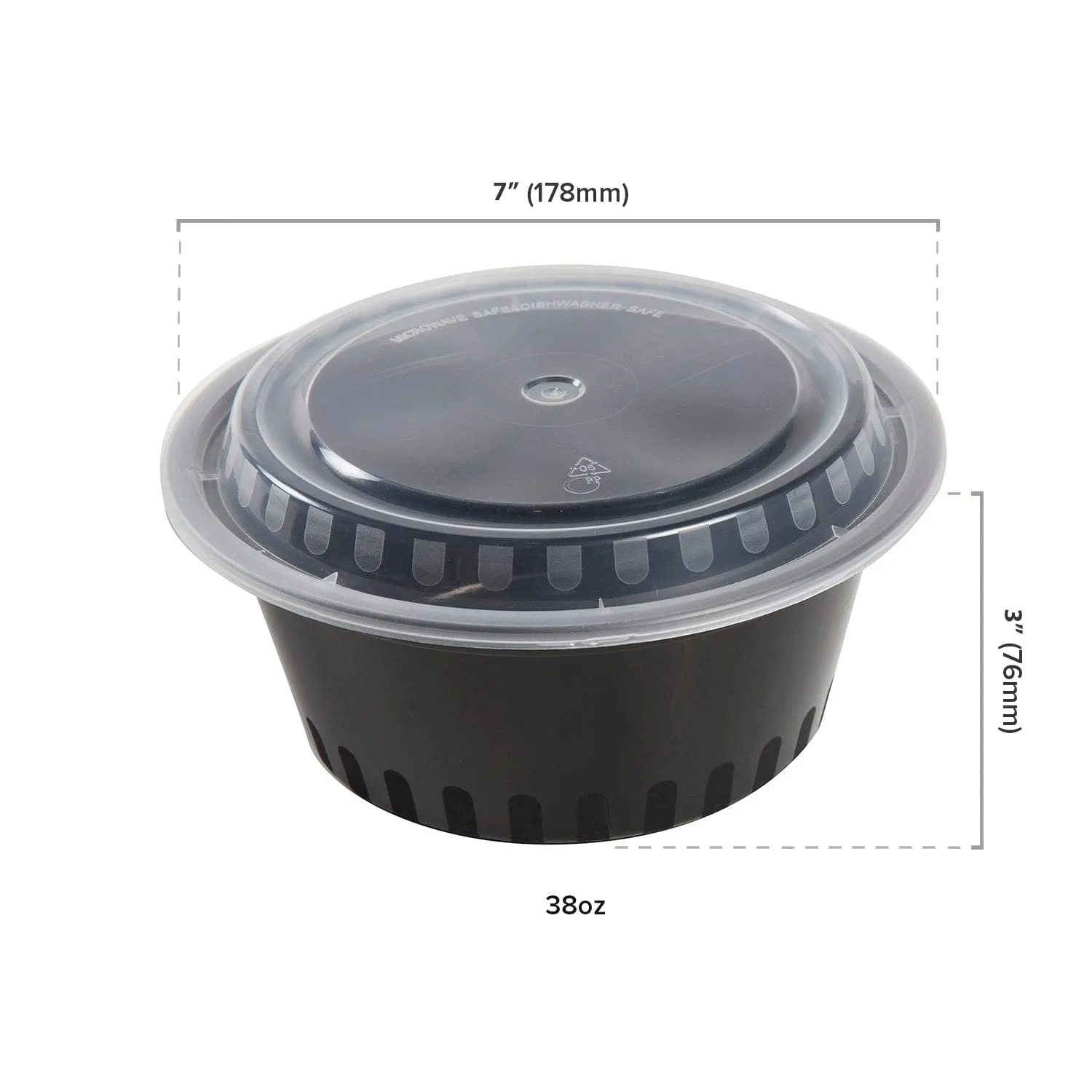 38 oz. Round Black Containers and Lids, Case of 150