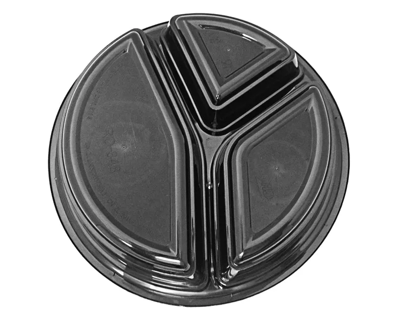 39 oz. Round Black 9" Container 3 Compartment w/Lid Combo 150/CS
