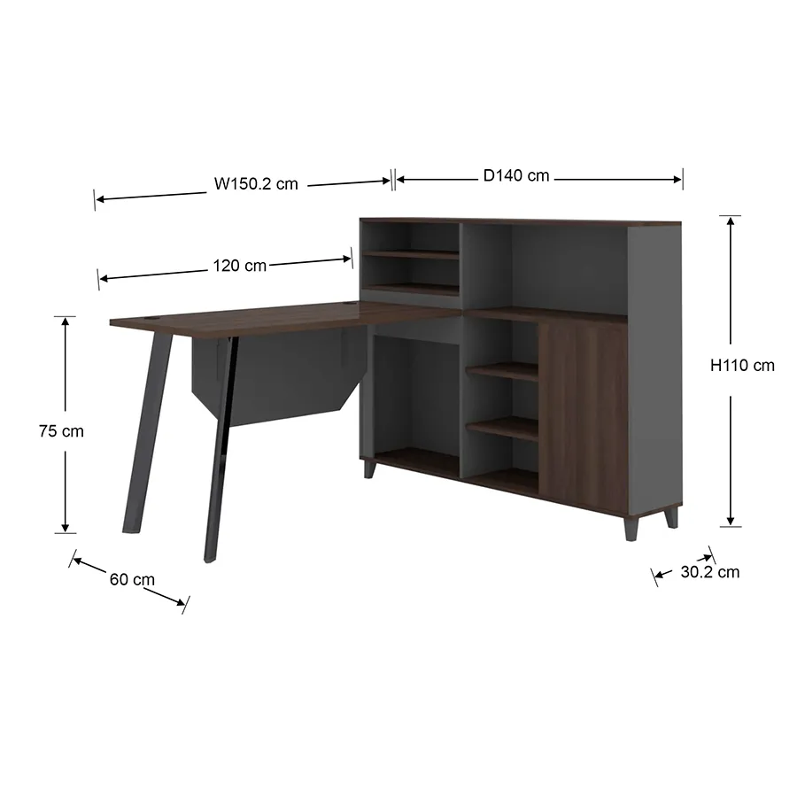 Alice 1S Desk with Side Storage Cabinet