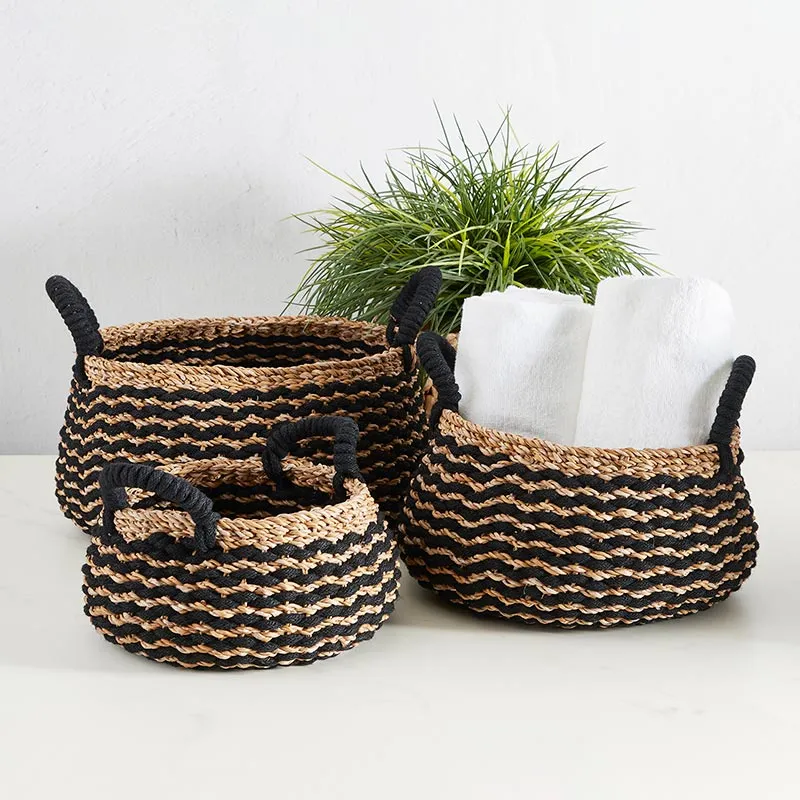 Black Stripe Round Basket Set
