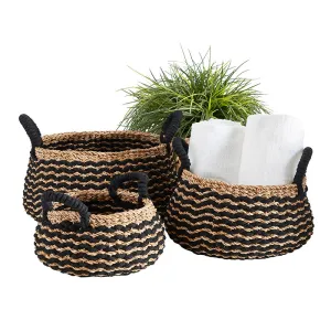 Black Stripe Round Basket Set