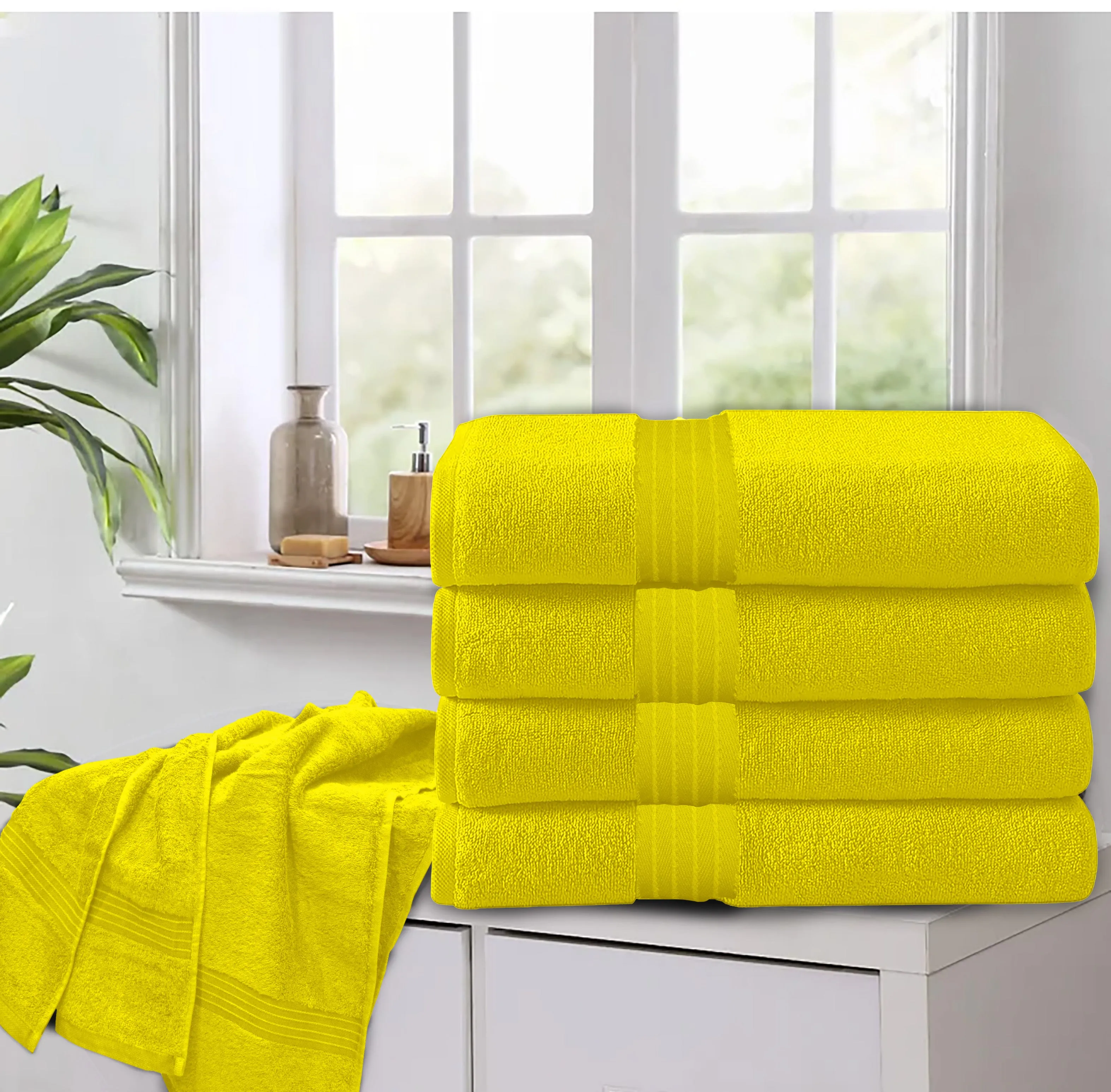 Cotton Bath Towel 70x140 CM 4 Piece Set, Yellow