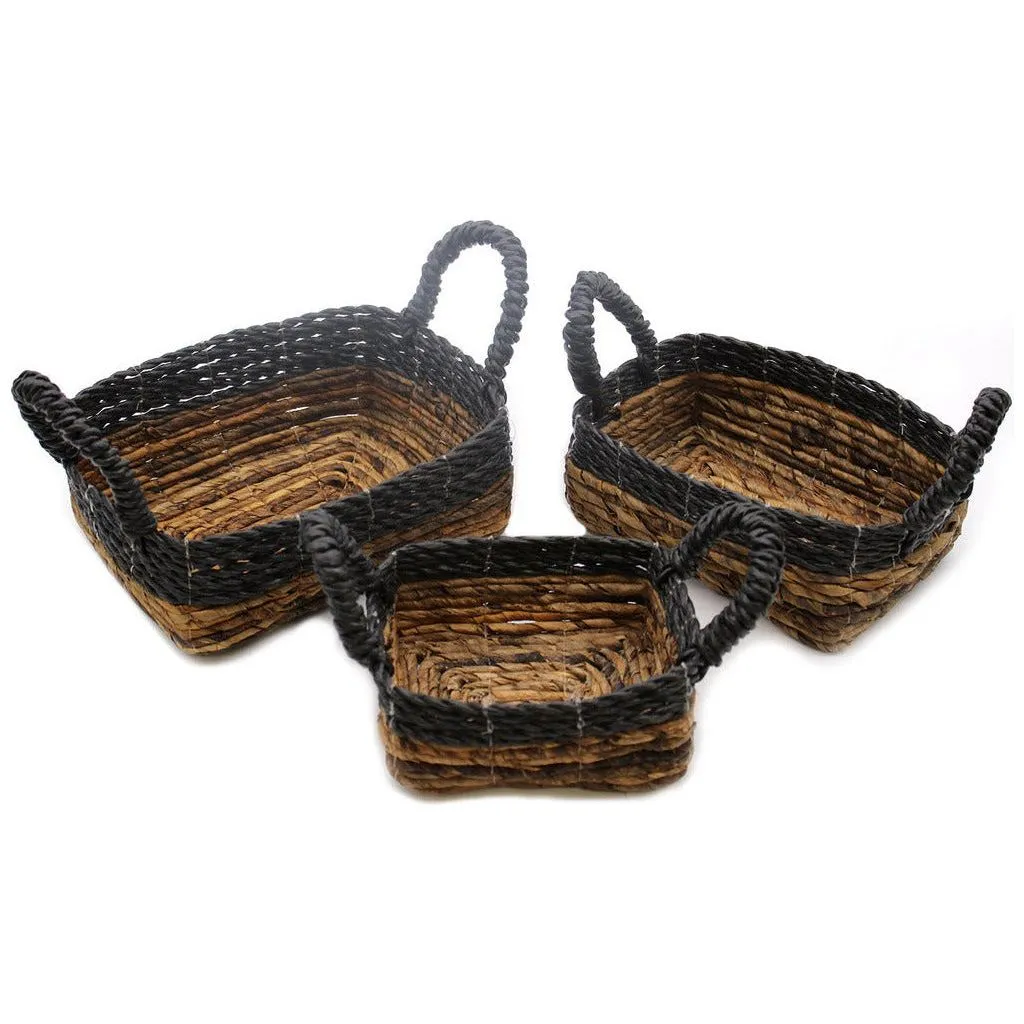 Eco-Friendly Baskets Banana Leaf & Seagrass Square Set of 3 Natural Home Storage