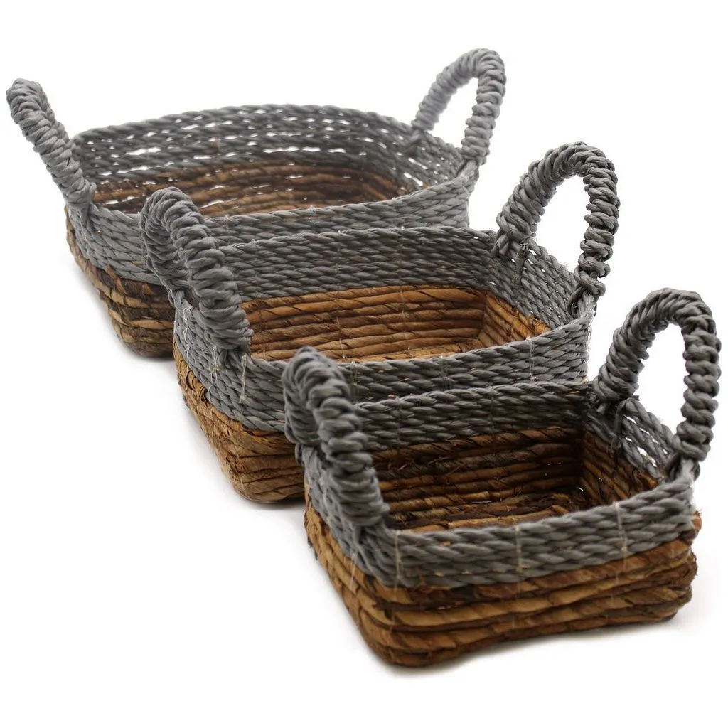 Eco-Friendly Baskets Banana Leaf & Seagrass Square Set of 3 Natural Home Storage