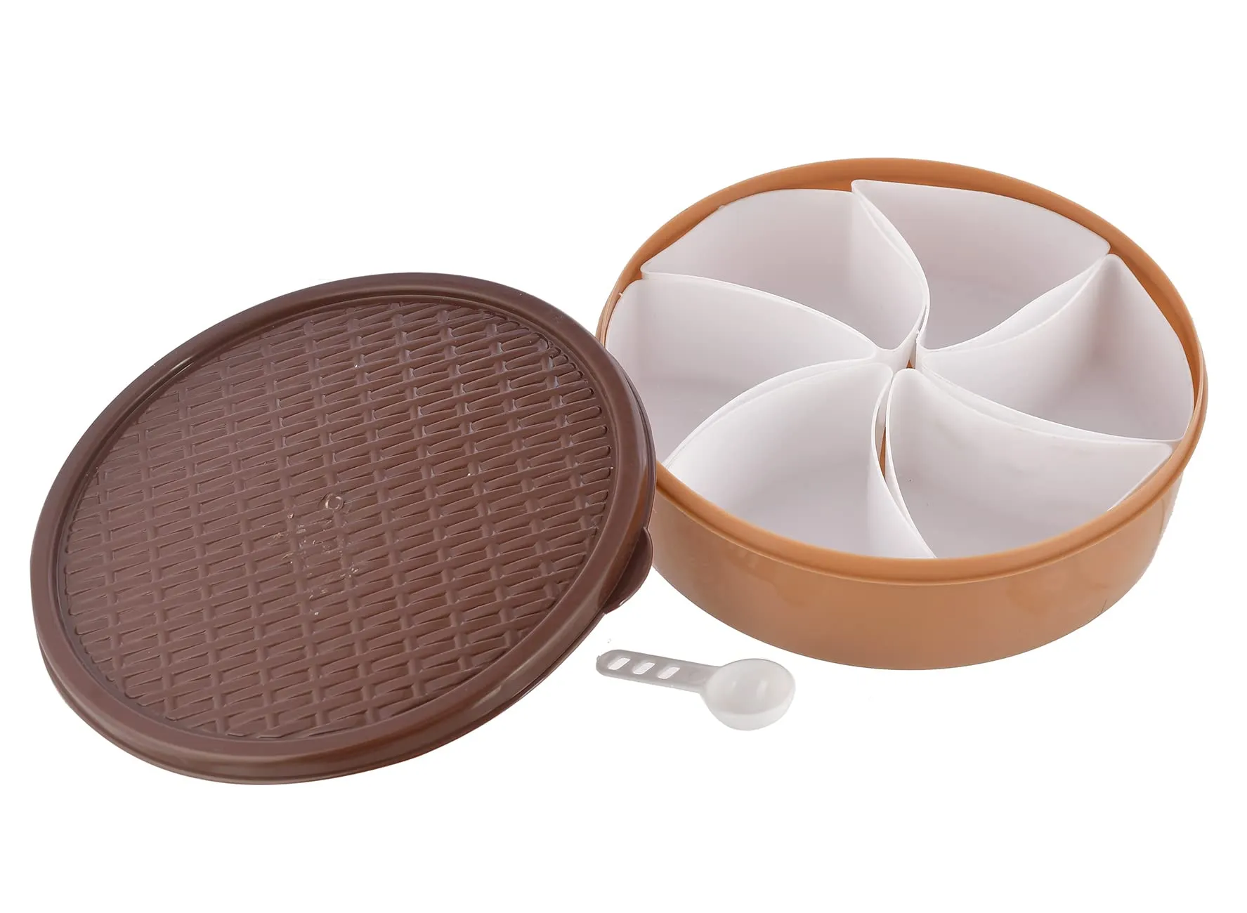 Heart Home Large Plastic Masala Box with 6 Containers & 1 Spoon- Pack of 2 (Light Brown)-HS43HEARTH25903