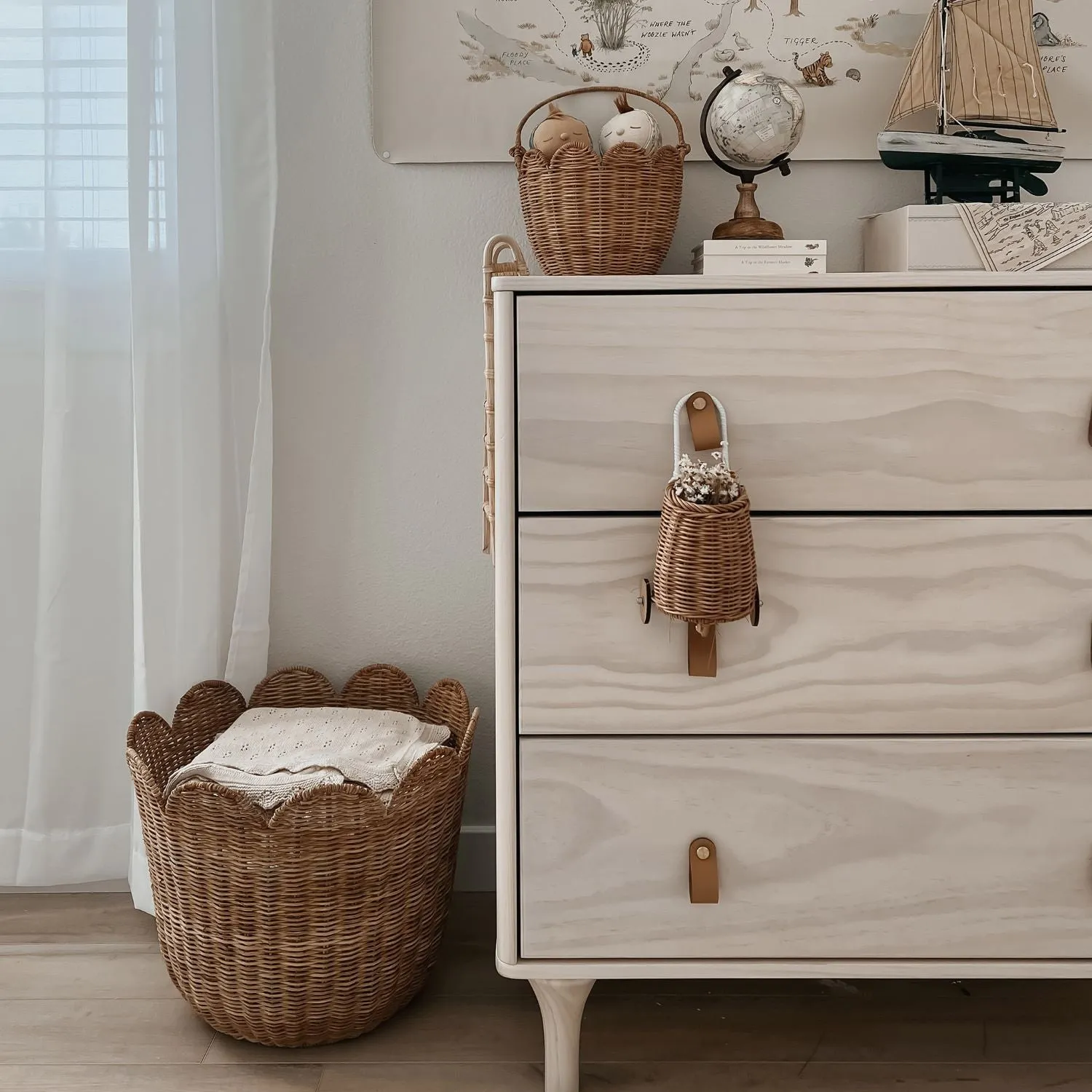 Olli Ella Rattan Tulip Basket - Natural