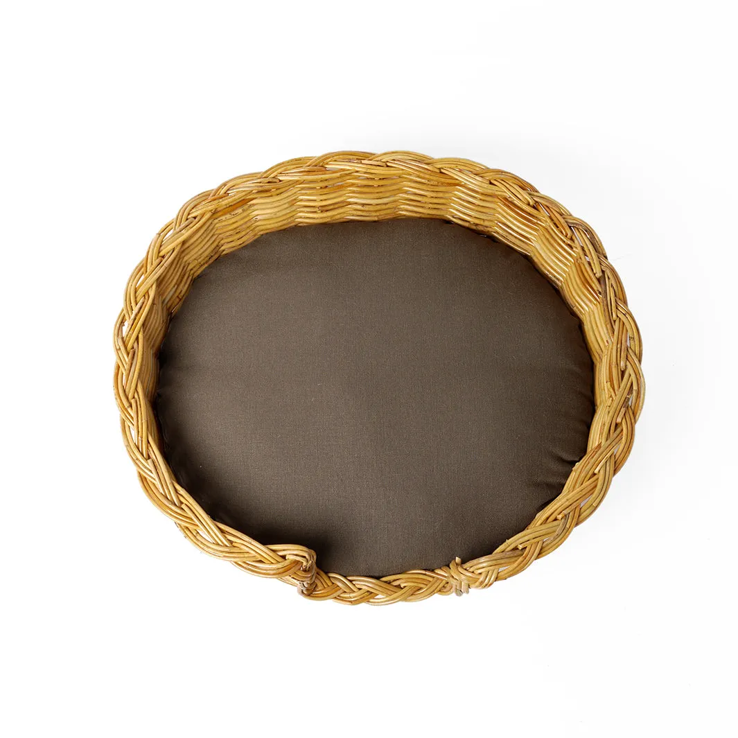 Oval Natural Rattan Dog Basket & Reversible Mattress Set