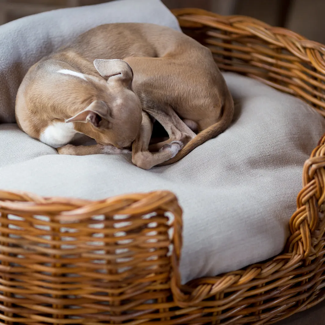 Oval Natural Rattan Dog Basket & Reversible Mattress Set