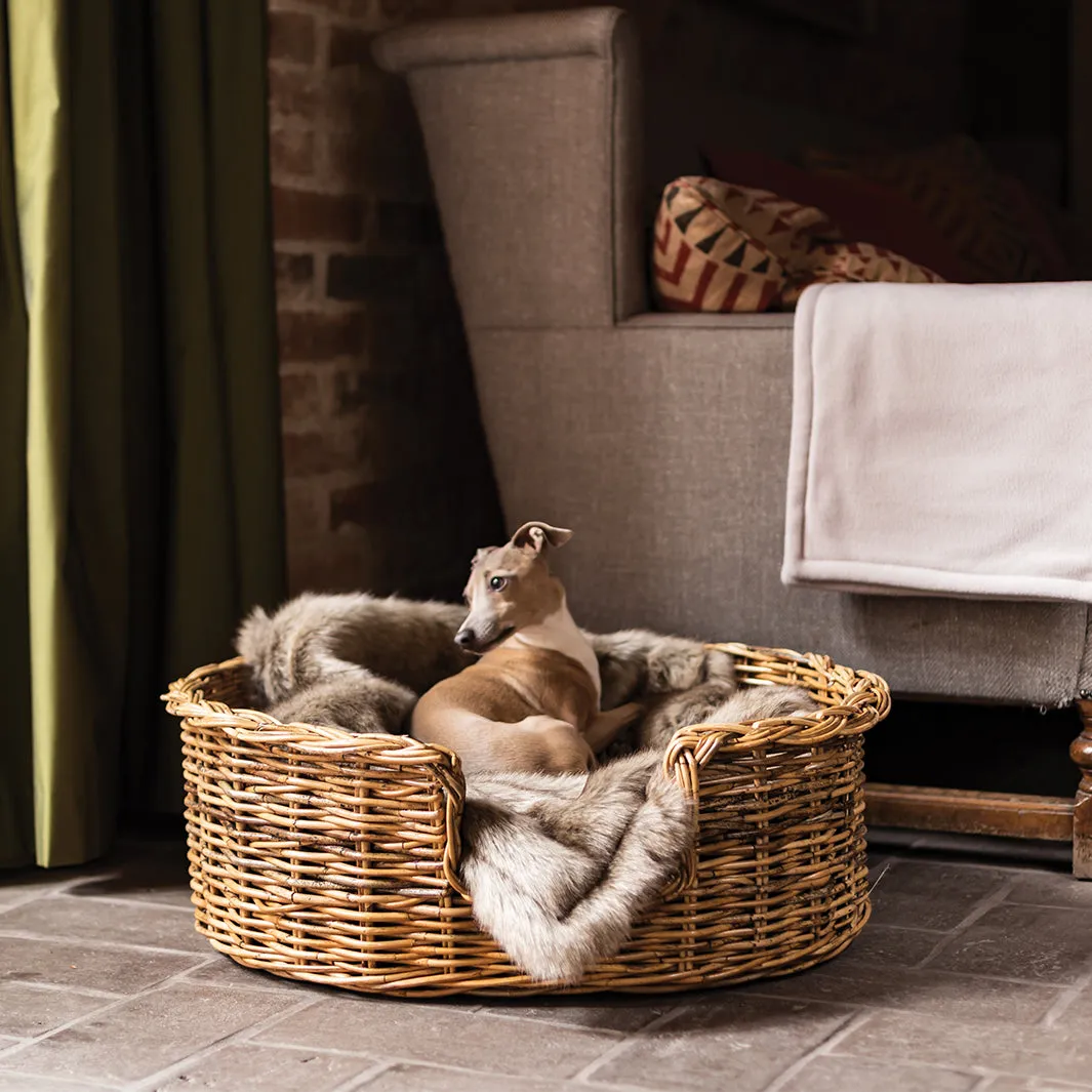 Oval Natural Rattan Dog Basket & Reversible Mattress Set