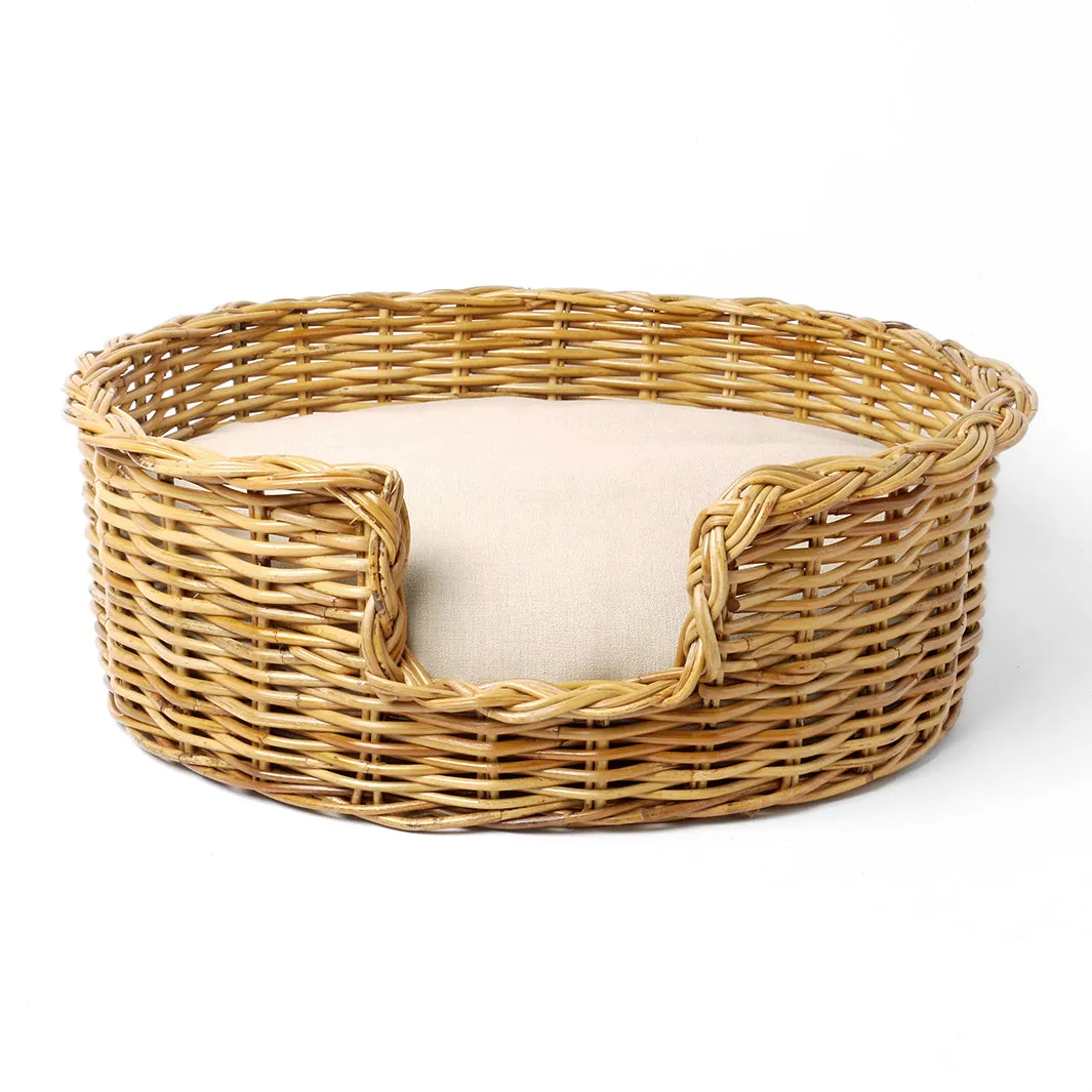Oval Natural Rattan Dog Basket & Reversible Mattress Set