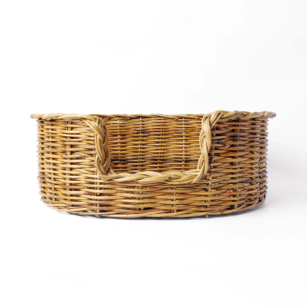 Oval Natural Rattan Dog Basket & Reversible Mattress Set