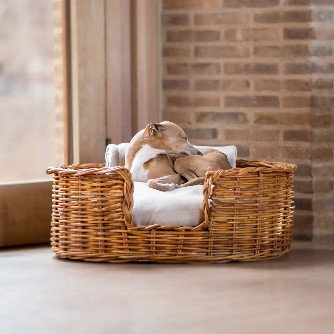 Oval Natural Rattan Dog Basket & Reversible Mattress Set