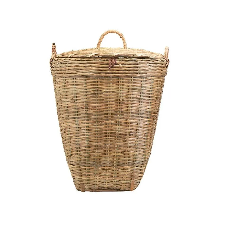 Set of Two Bamboo Lidded Laundry Baskets