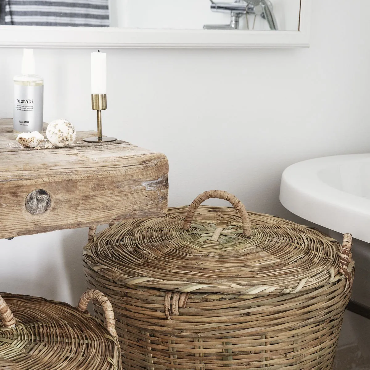 Set of Two Bamboo Lidded Laundry Baskets