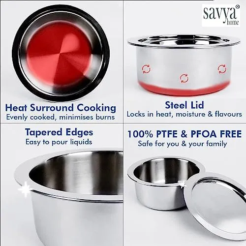 The Better Home Tall Jars 1000ml (Pack of 6) |Jars & Containers|Food Storage For Kitchen & SAVYA HOME 2.5mm Triply Tope with SS Lid 0.4mm Thick|Pack & Store Combo