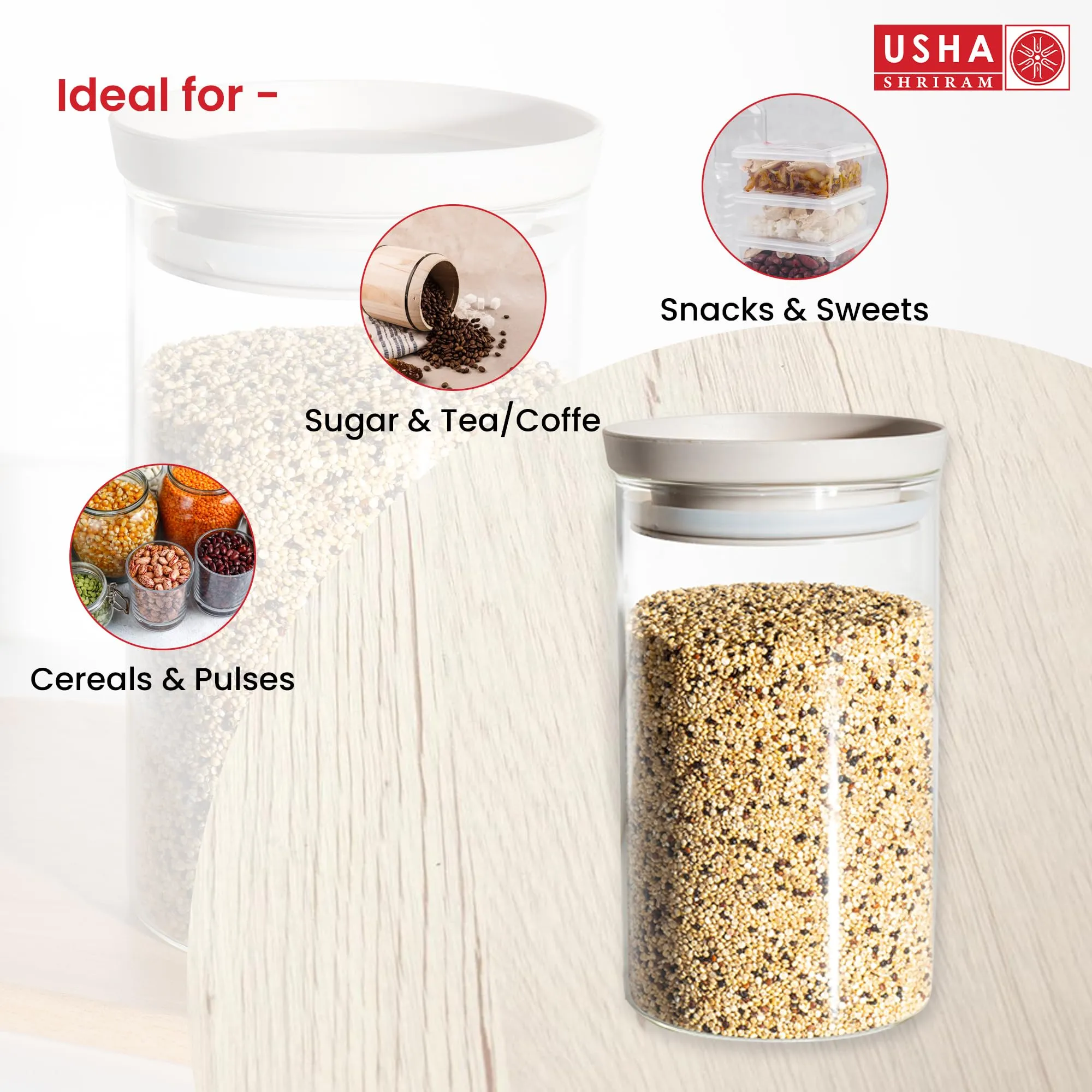 USHA SHRIRAM Borosilicate Food Storage Container With Airtight Lid (1L)|Fridge Side Door Organiser Box| Vegetable Organiser For Fridge| Kitchen Organiser Items & Storage Boxes | Idli Batter Container