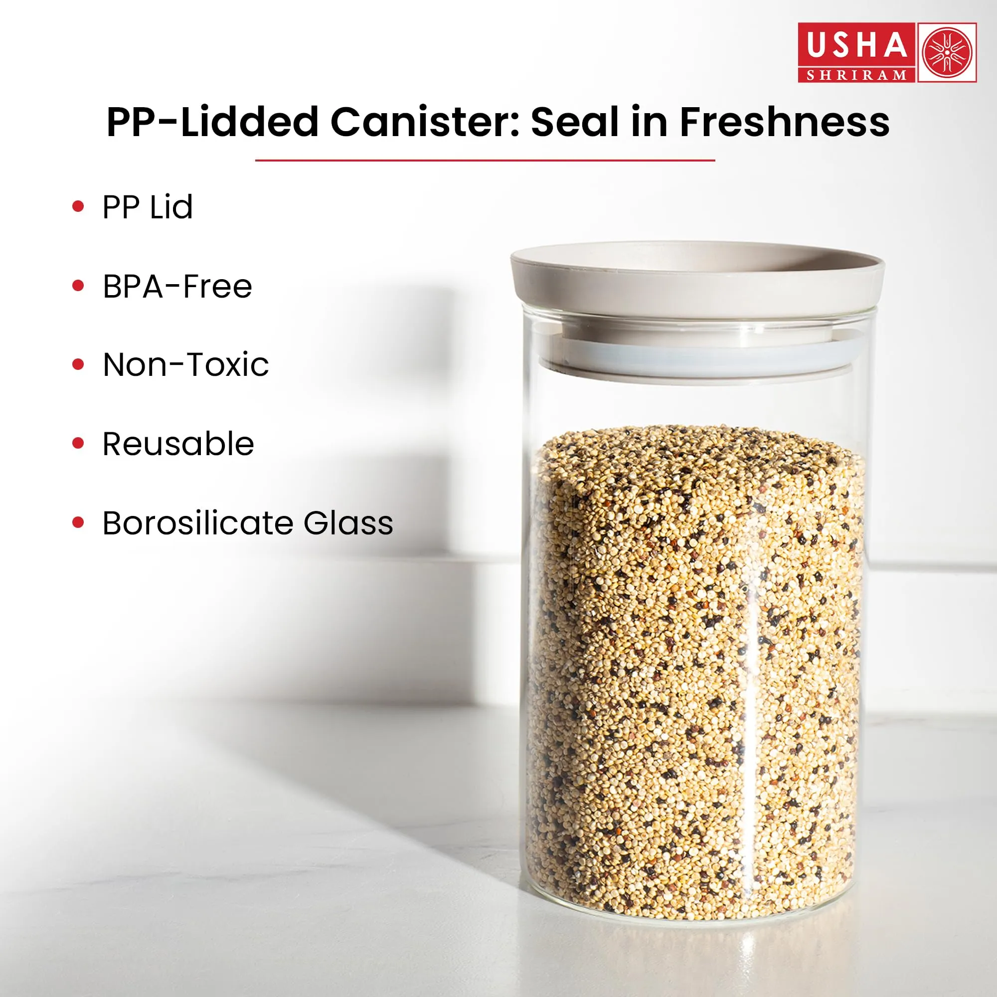 USHA SHRIRAM Borosilicate Food Storage Container With Airtight Lid (1L)|Fridge Side Door Organiser Box| Vegetable Organiser For Fridge| Kitchen Organiser Items & Storage Boxes | Idli Batter Container