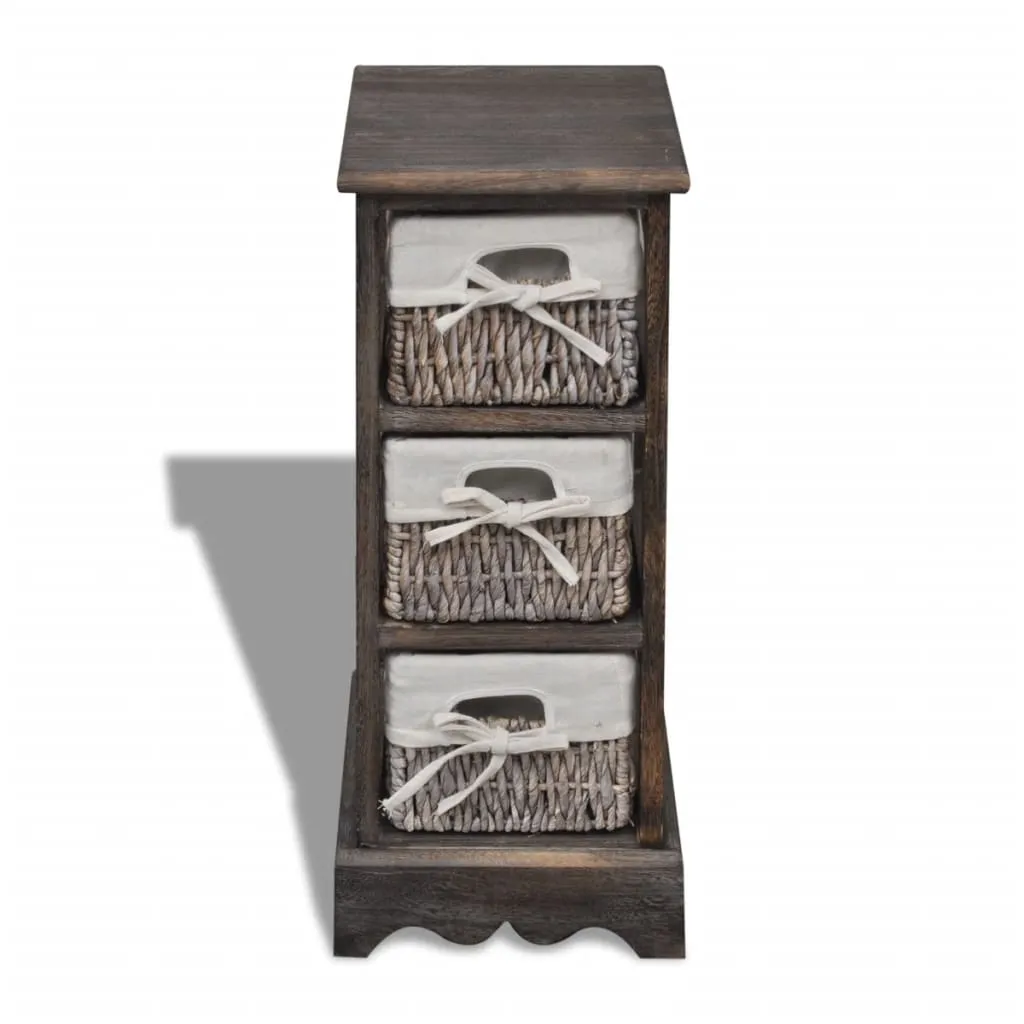 Wooden Storage Rack 3 Weaving Baskets Brown